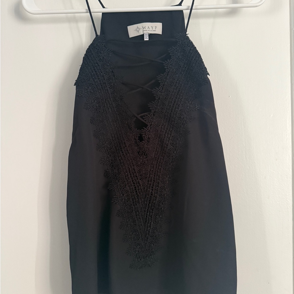 WAYF Black Lace Detail Top